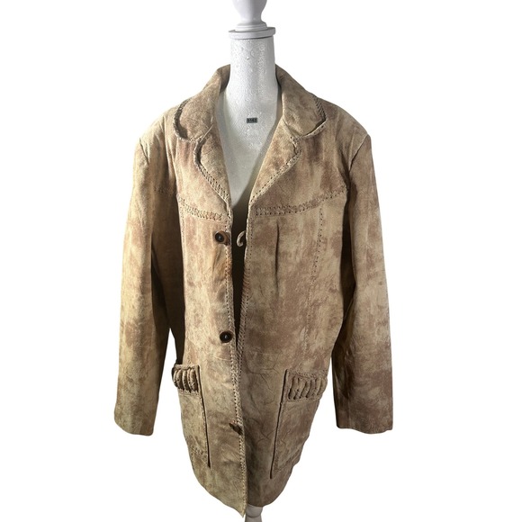 Scully Suede Leather Jacket Western Boho Distressed Tan Brown Mens Size 44 - Picture 4 of 11